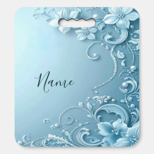 Blue Decorative Floral Stadium Seat Cushion