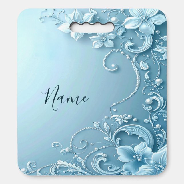 Blue Decorative Floral Stadium Seat Cushion (Front Vertical)
