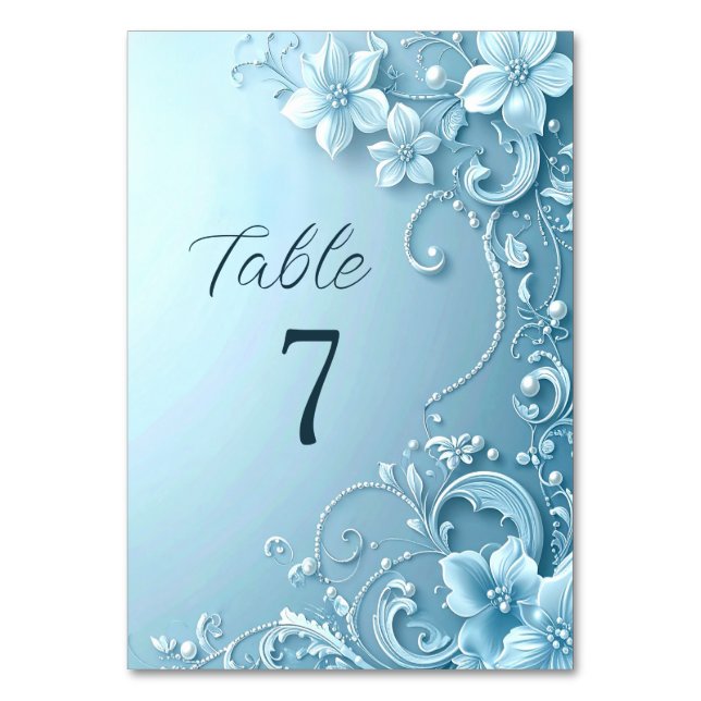 Blue Decorative Floral Table Number (Front)