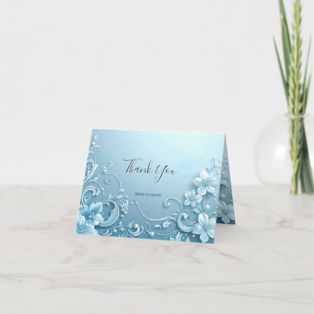 Blue Decorative Floral Thank You Card (Front)