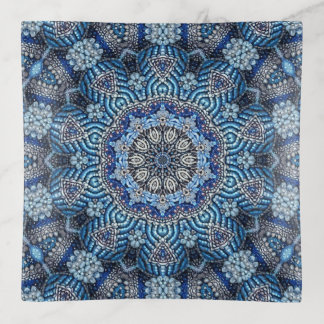 Blue Decorative Floral Trinket Tray