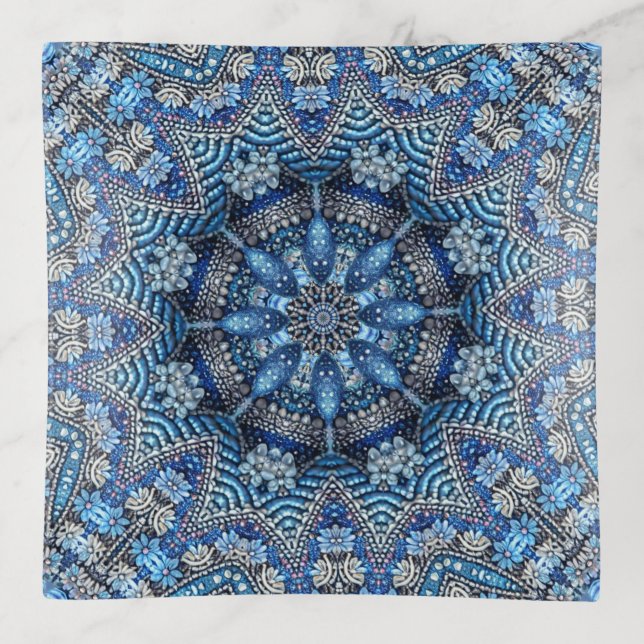 Blue Decorative Floral Trinket Tray (Front)