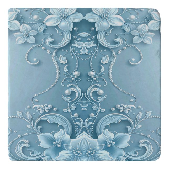 Blue Decorative Floral Trivet (Front)