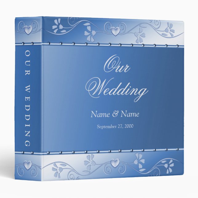 Blue Decorative Floral Wedding Album Binder (Front/Spine)