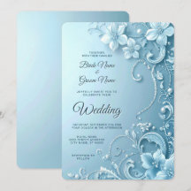 Blue Decorative Floral Wedding Invitation