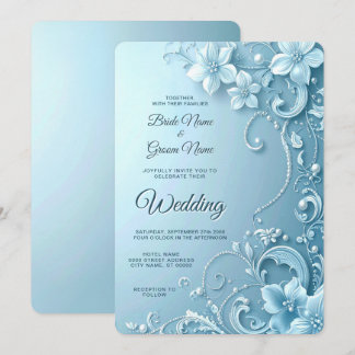Blue Decorative Floral Wedding Invitation