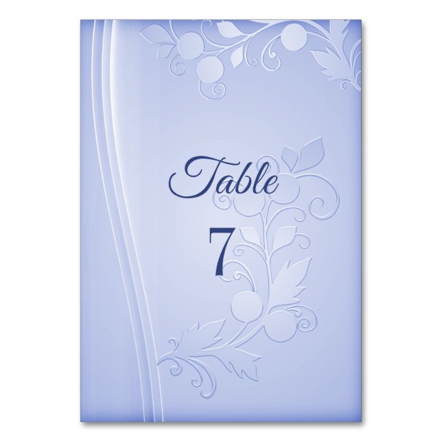 Blue Decorative Floral Wedding Table Number (Front)