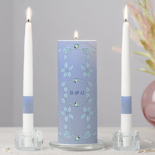 Blue Decorative Floral Wedding Unity Candle Set