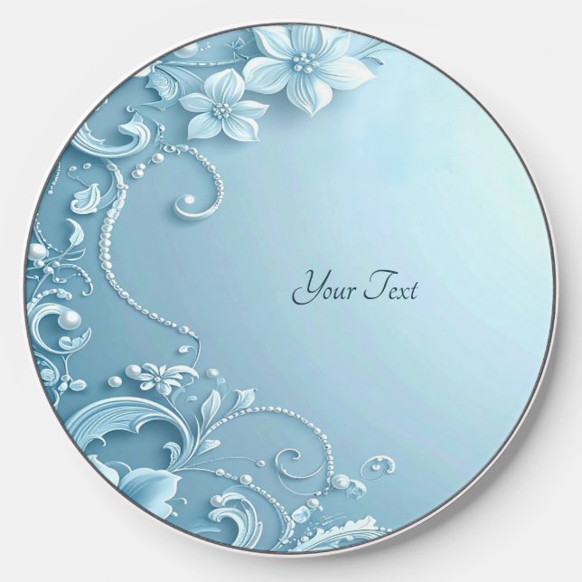 Blue Decorative Floral Wireless Charger (Front)