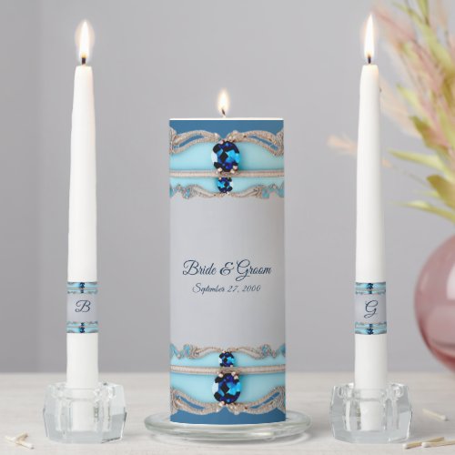 Blue Decorative Frame Unity Candle Set