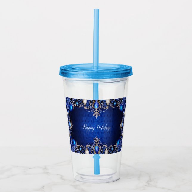 Blue Decorative Holiday Acrylic Tumbler (Front)