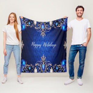 Blue Decorative Holiday Fleece Blanket