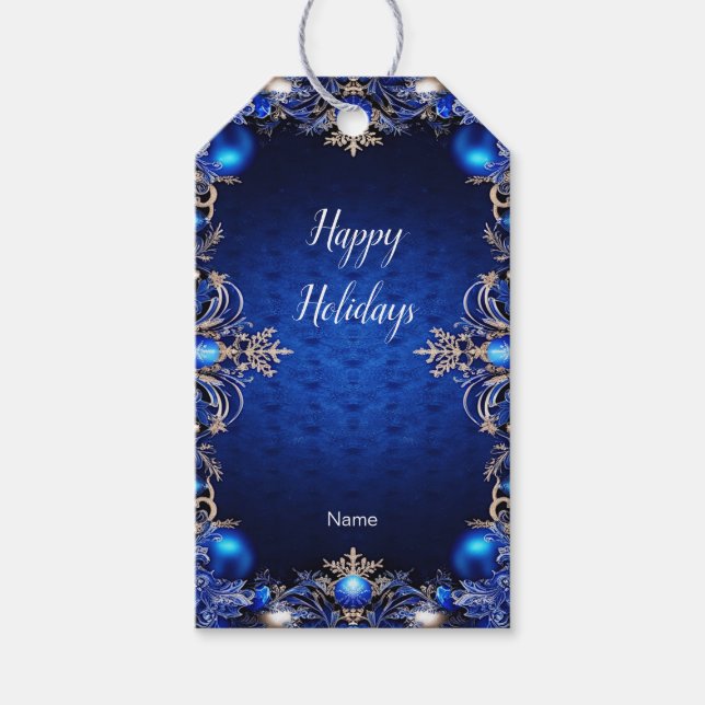 Blue Decorative Holiday Gift Tag (Front)