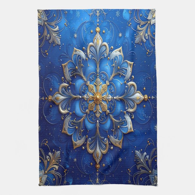 Blue Decorative Holiday Kitchen Towel (Vertical)