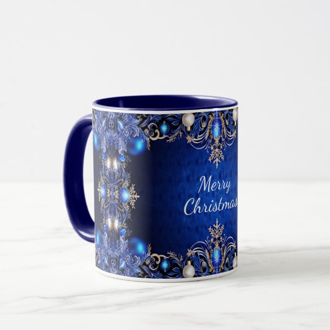 Blue Decorative Holiday Mug (Front Left)