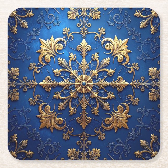 Blue Decorative Holiday Paper Coaster (Front)