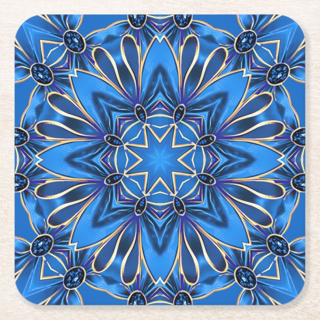 Blue Decorative Holiday Paper Coaster (Front)