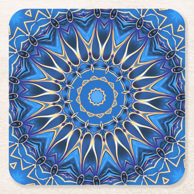 Blue Decorative Holiday Paper Coaster (Front)
