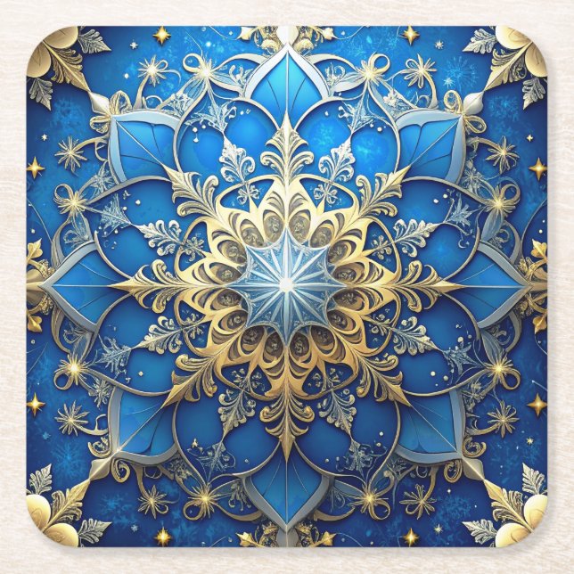 Blue Decorative Holiday Paper Coaster (Front)