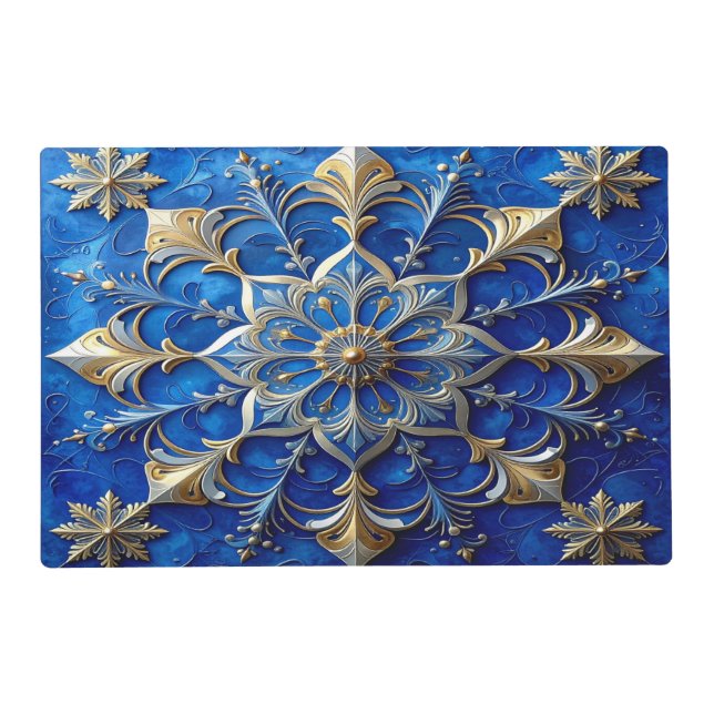 Blue Decorative Holiday Paper Placemat (Front)