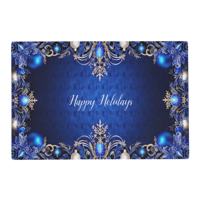 Blue Decorative Holiday Paper Placemat (Front)