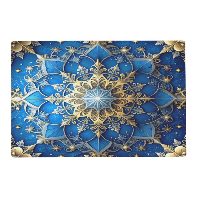Blue Decorative Holiday Paper Placemat (Front)