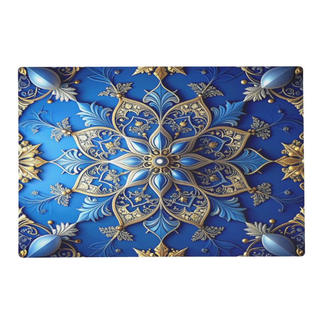 Blue Decorative Holiday Paper Placemat (Front)