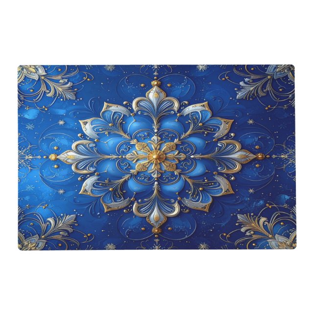 Blue Decorative Holiday Paper Placemat (Front)