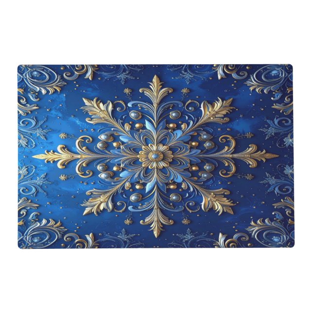 Blue Decorative Holiday Paper Placemat (Front)