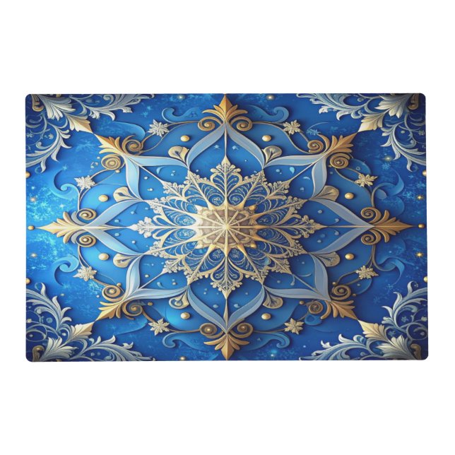 Blue Decorative Holiday Paper Placemat (Front)