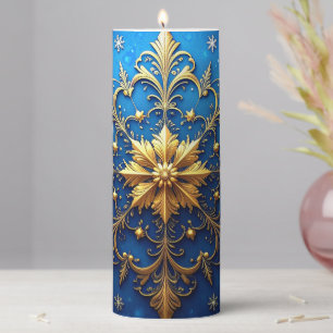 Blue Decorative Holiday Pillar Candle