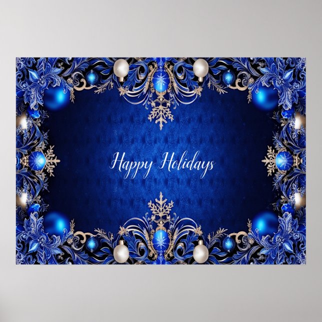 Blue Decorative Holiday Poster (Front)