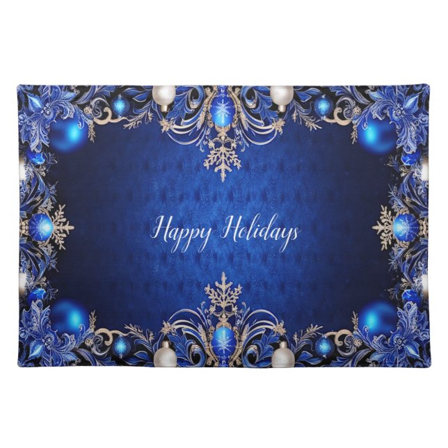 Blue Decorative Holiday Table Cloth Placemat (Front)