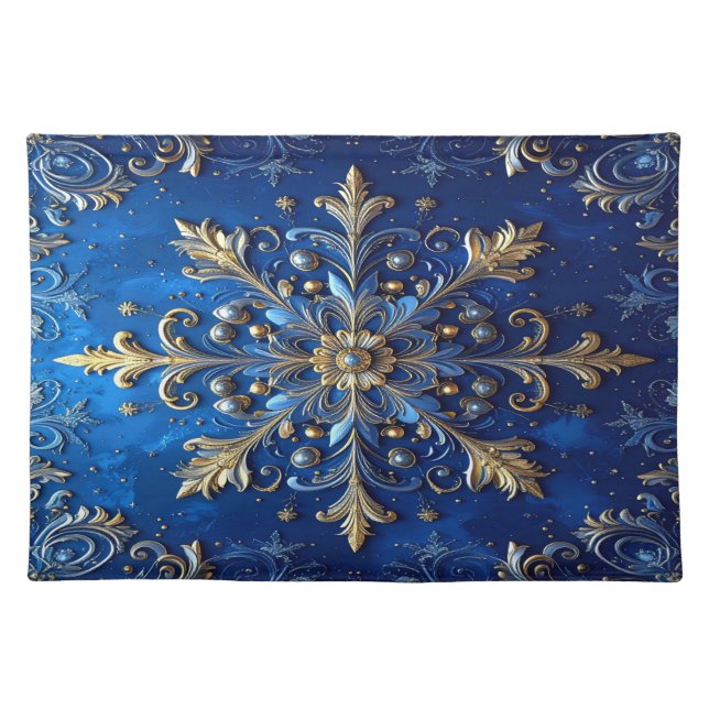 Blue Decorative Holiday Table Cloth Placemat (Front)