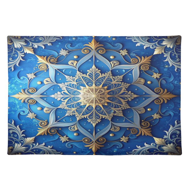 Blue Decorative Holiday Table Cloth Placemat (Front)