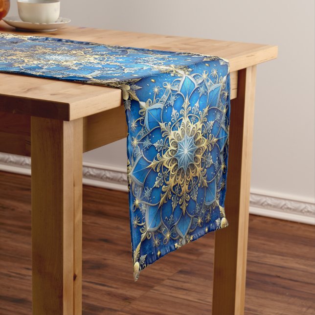 Blue Decorative Holiday Table Runner (In Situ)