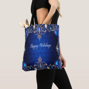 Blue Decorative Holiday Tote Bag