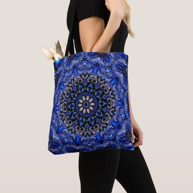 Blue Decorative Holiday Tote Bag (Close Up)