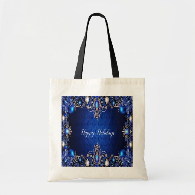 Blue Decorative Holiday Tote Bag (Front)
