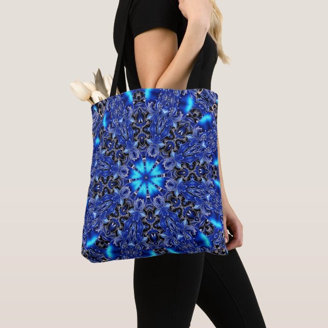 Blue Decorative Holiday Tote Bag (Close Up)