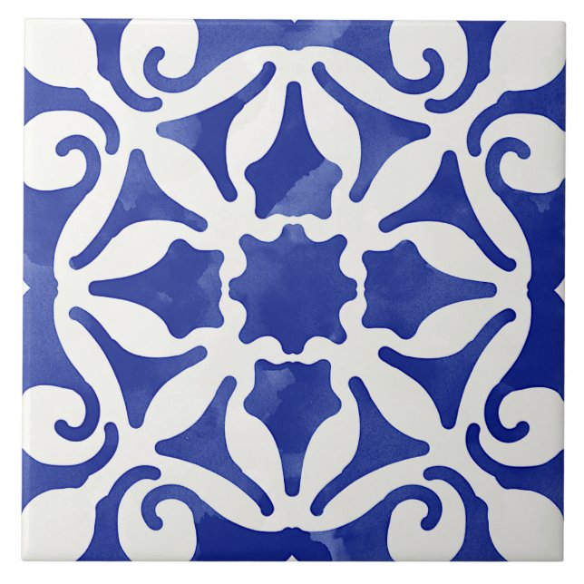 Blue Decorative Mediterranean Style Ceramic Tile (Front)