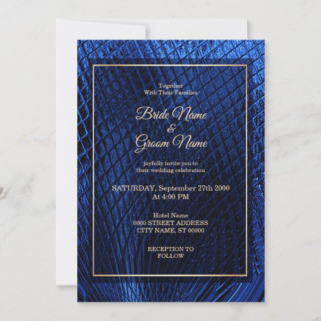 Blue Decorative Modern Abstract Wedding Invitation (Front)