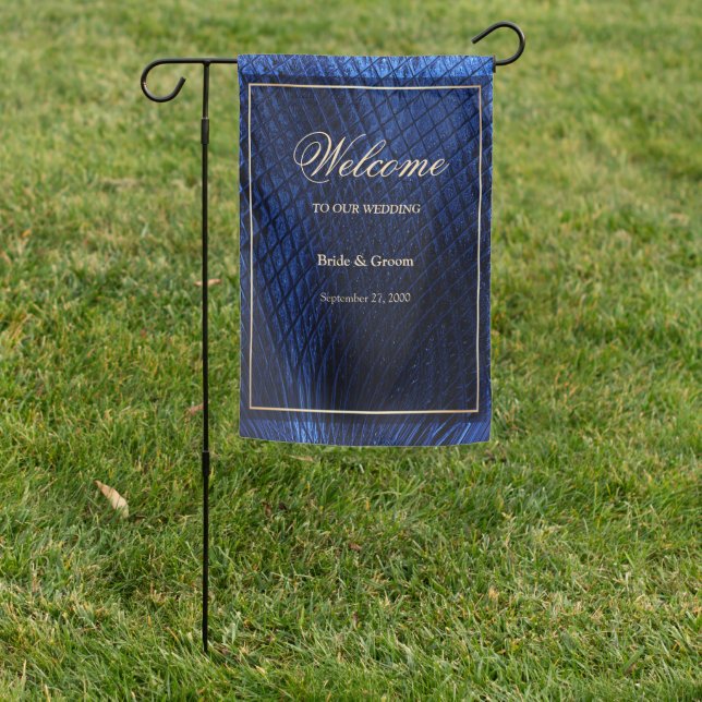 Blue Decorative Modern Wedding Garden Flag (In SItu)