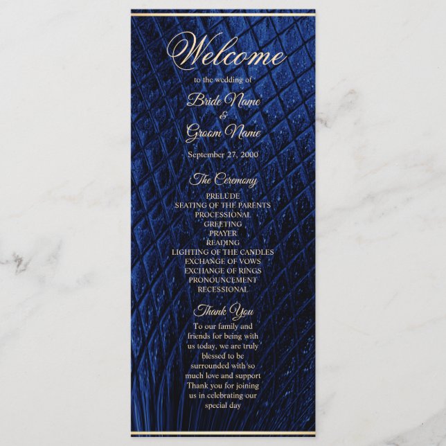 Blue Decorative Modern Wedding Program (Front)