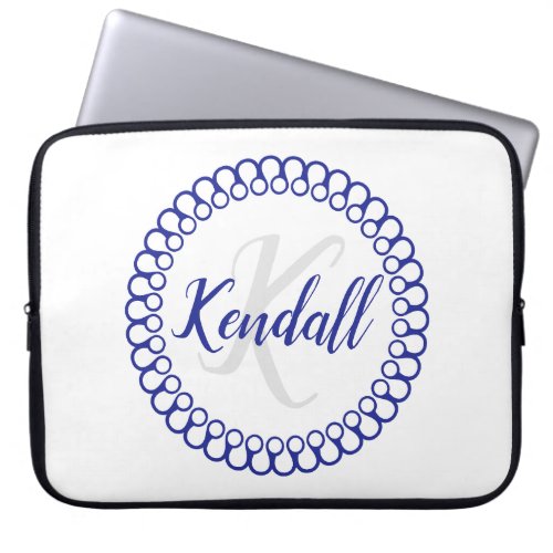 Blue Decorative Monogram Laptop Sleeve