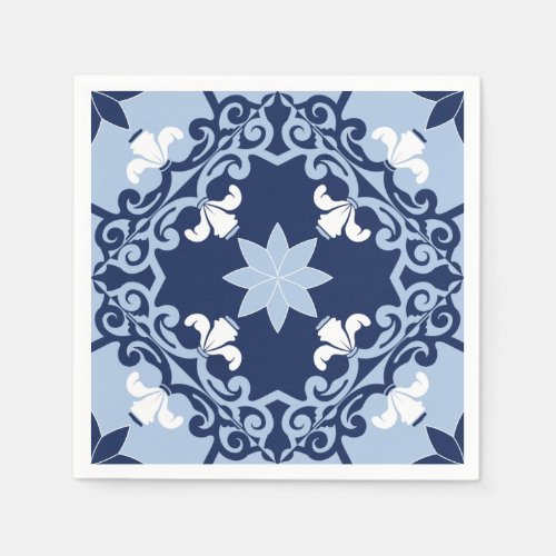 Blue decorative ornamental Moroccan geometric tile Napkins