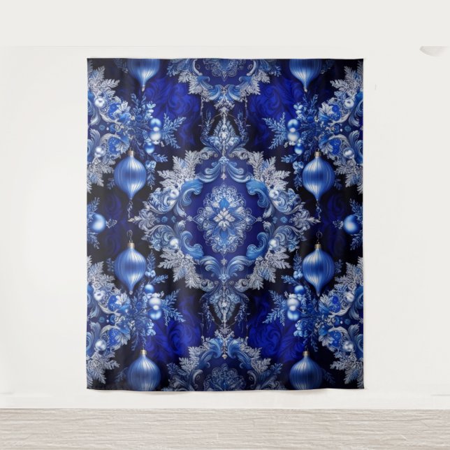 Blue Decorative Ornaments Holiday Backdrop (Front)