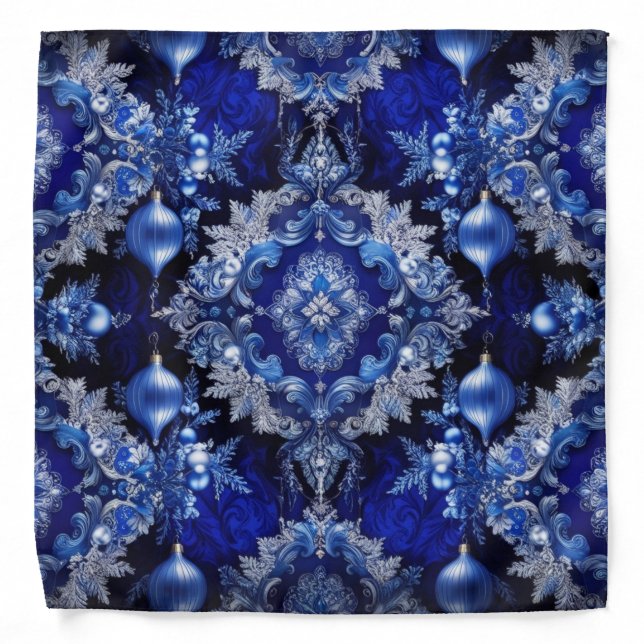 Blue Decorative Ornaments Holiday Bandana (Front)