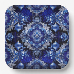 Blue Decorative Ornaments Holiday Paper Plate