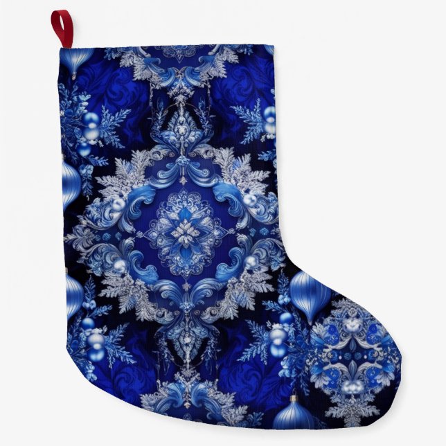 Blue Decorative Ornaments Holiday Stocking (Front)